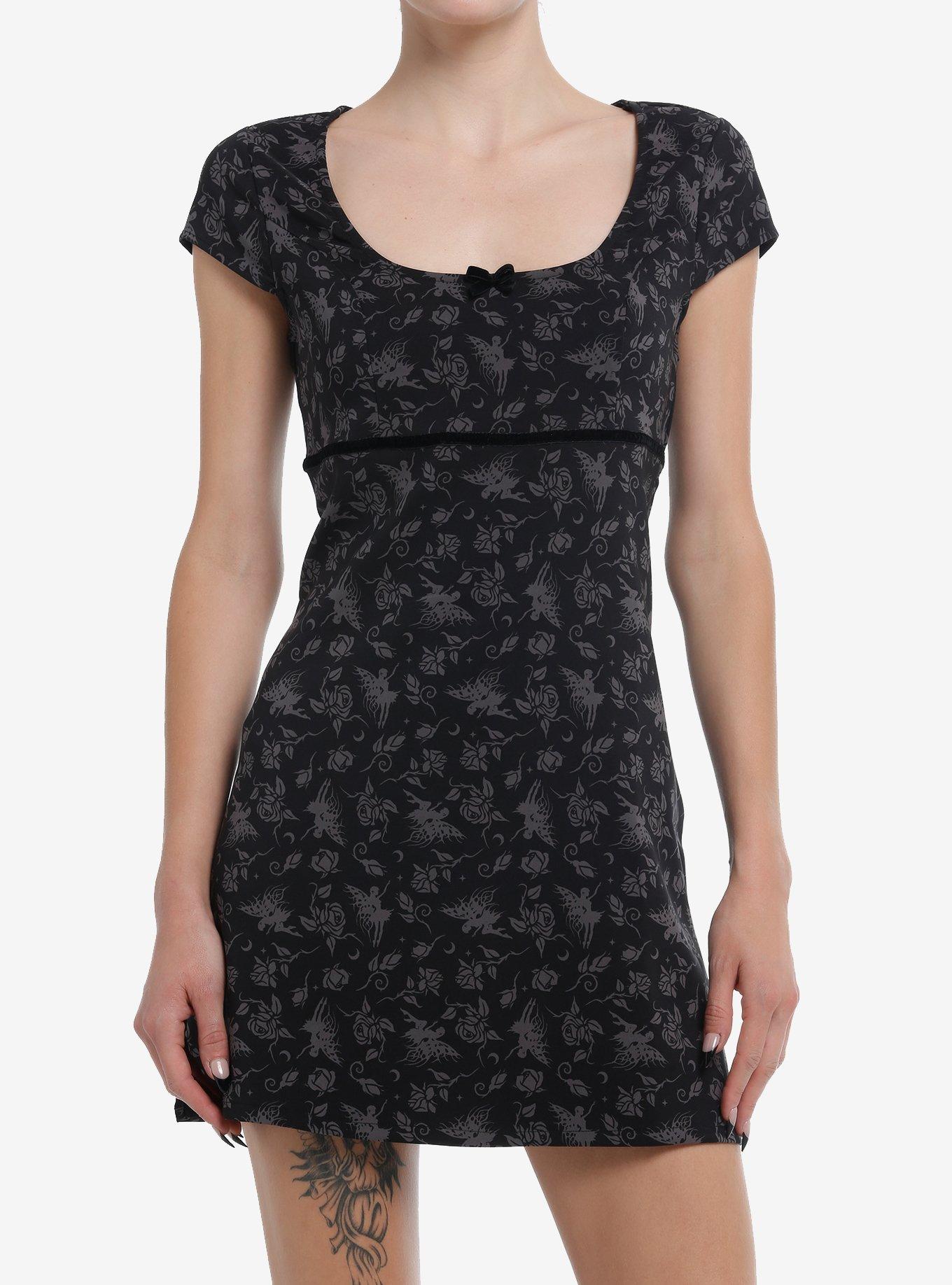 Thorn & Fable Fairies & Roses Empire Waist Mini Dress, GREY, hi-res