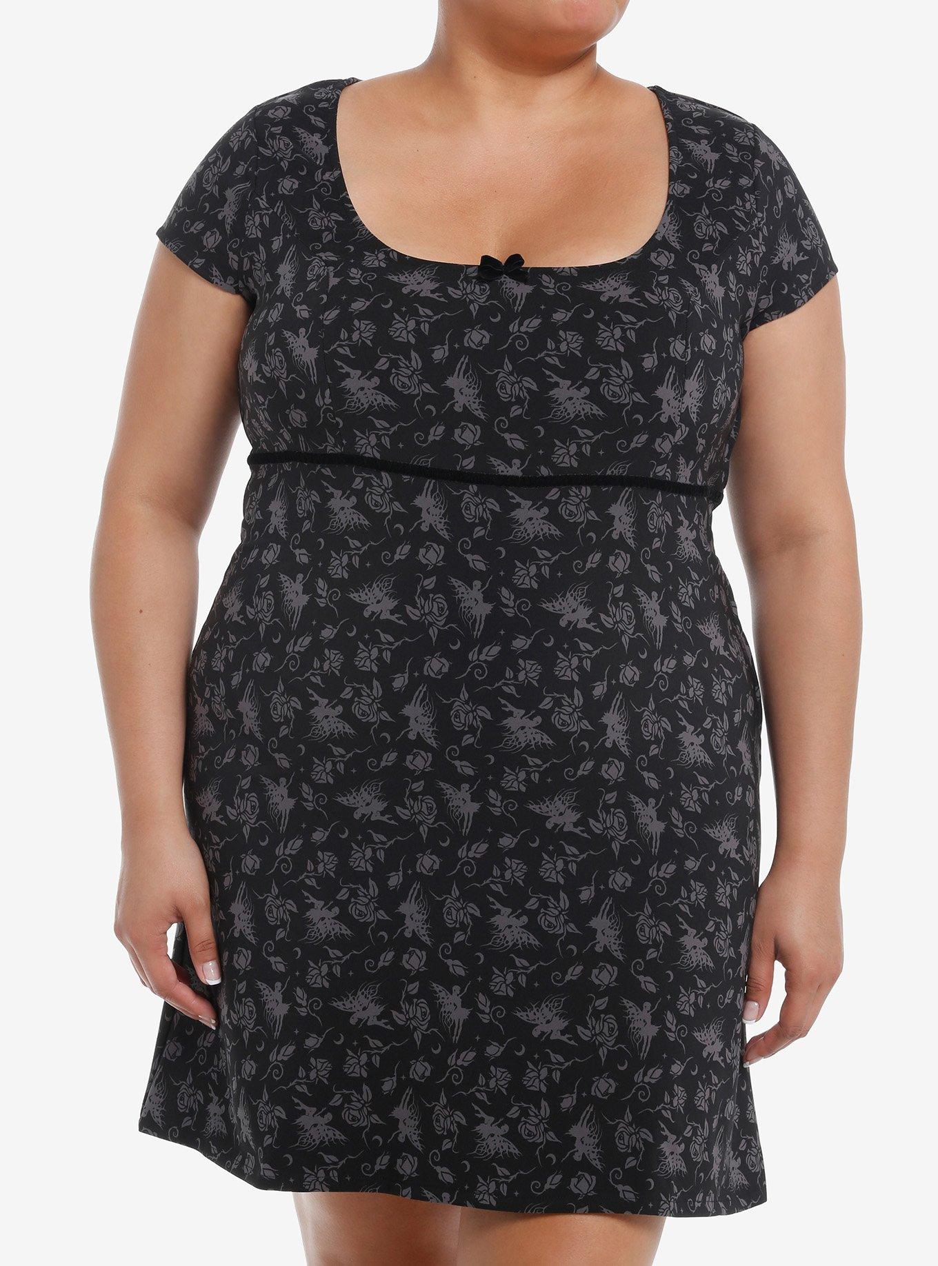 Thorn & Fable Fairies & Roses Empire Waist Mini Dress Plus Size, GREY, hi-res