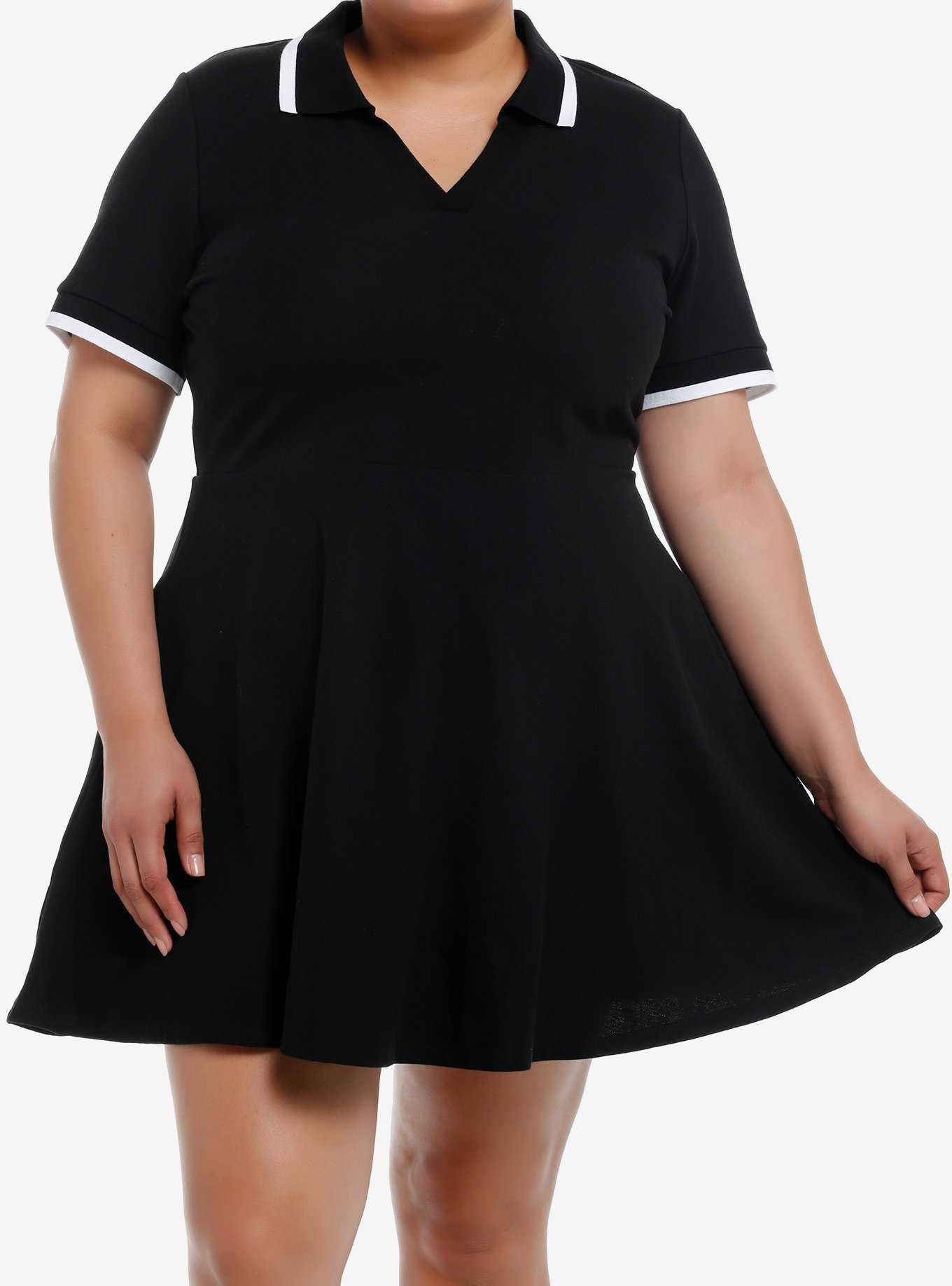Social Collision Black & White Polo Dress Plus Size, , hi-res
