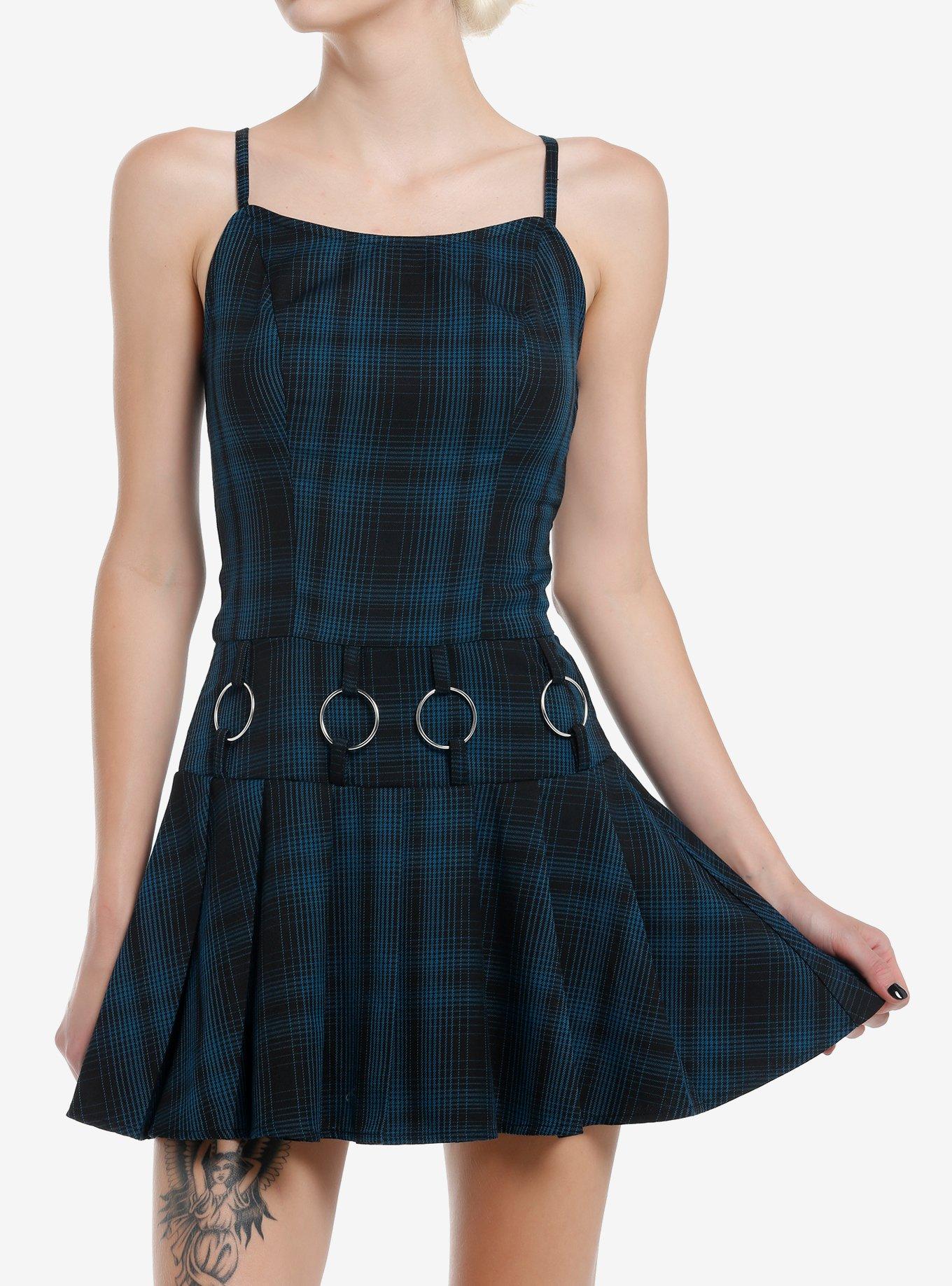 Social Collision Blue Plaid Hardware Dress, , hi-res