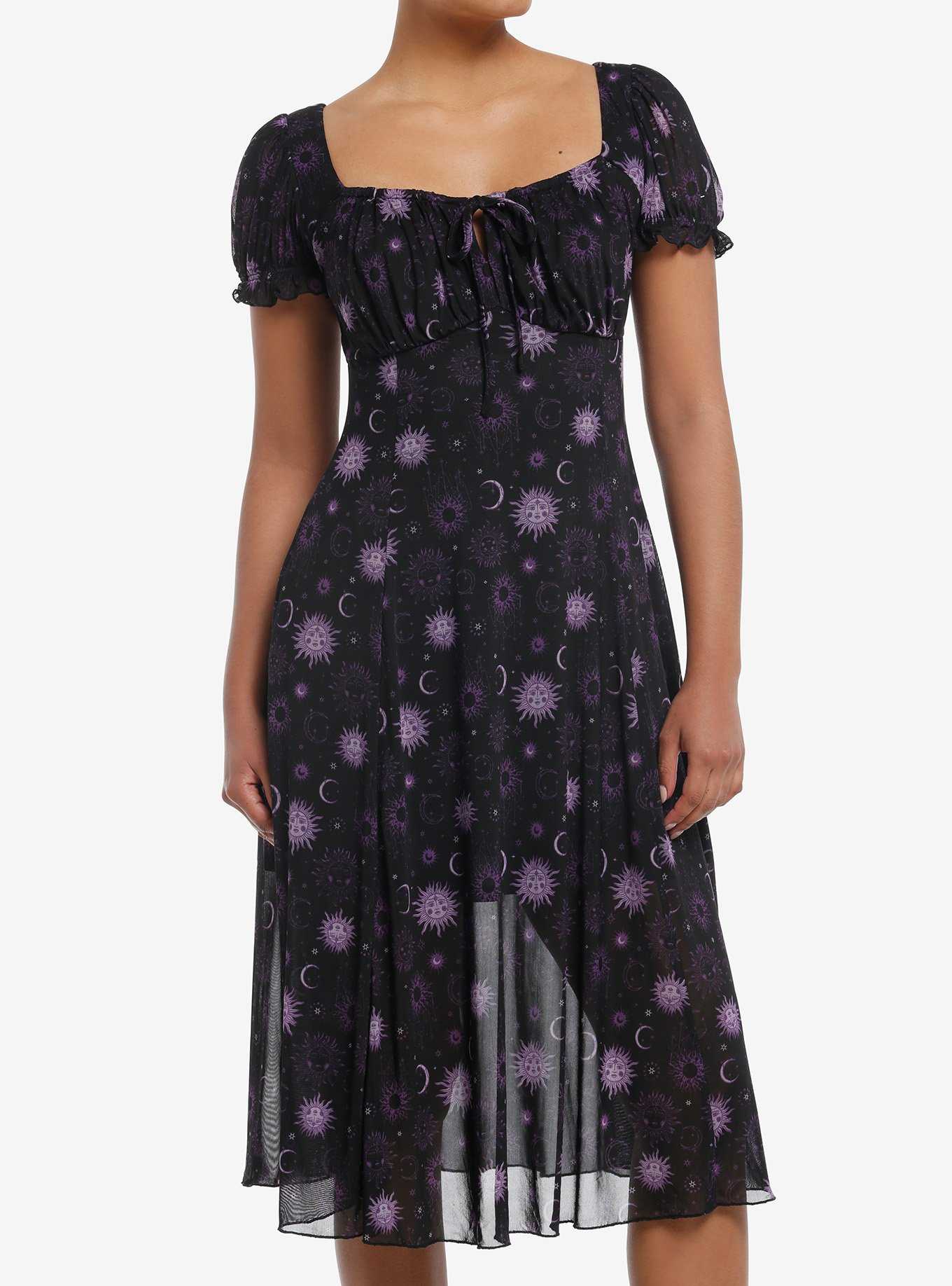 Cosmic Aura Purple Celestial Mesh Midi Dress, , hi-res