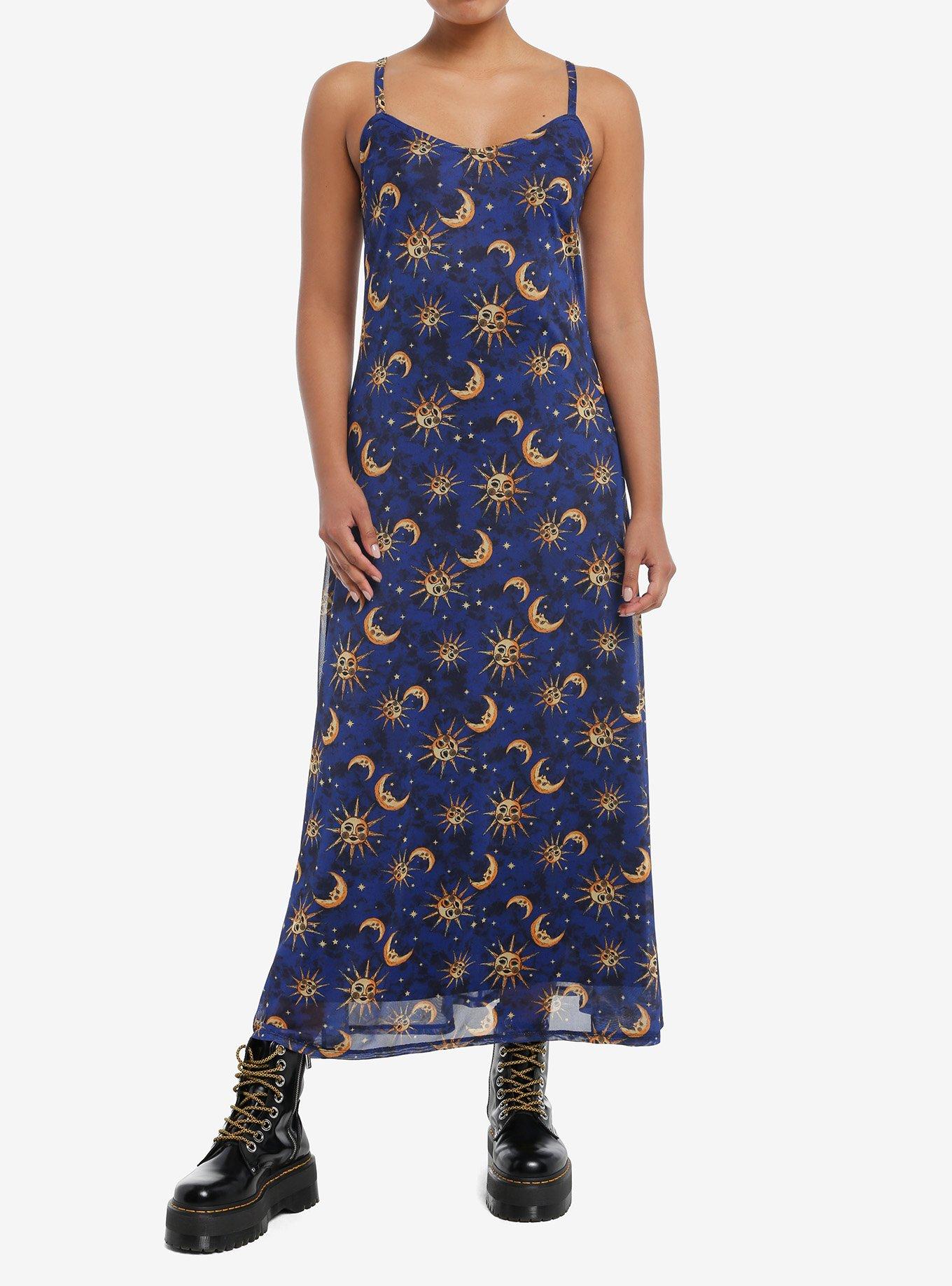 Cosmic Aura Celestial Night Mesh Maxi Cami Dress