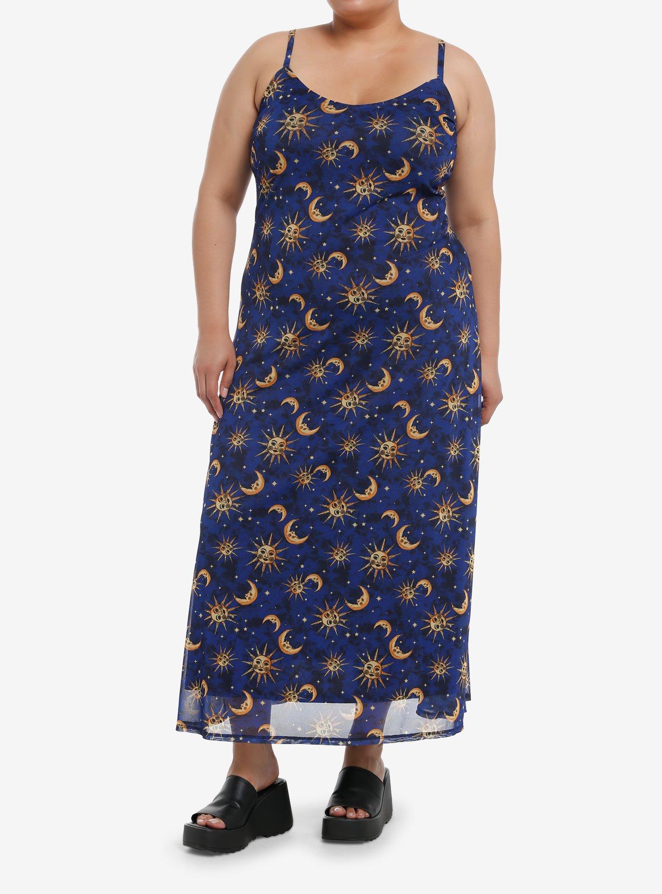 Cosmic Aura Celestial Night Mesh Maxi Cami Dress Plus Size, GOLD, hi-res