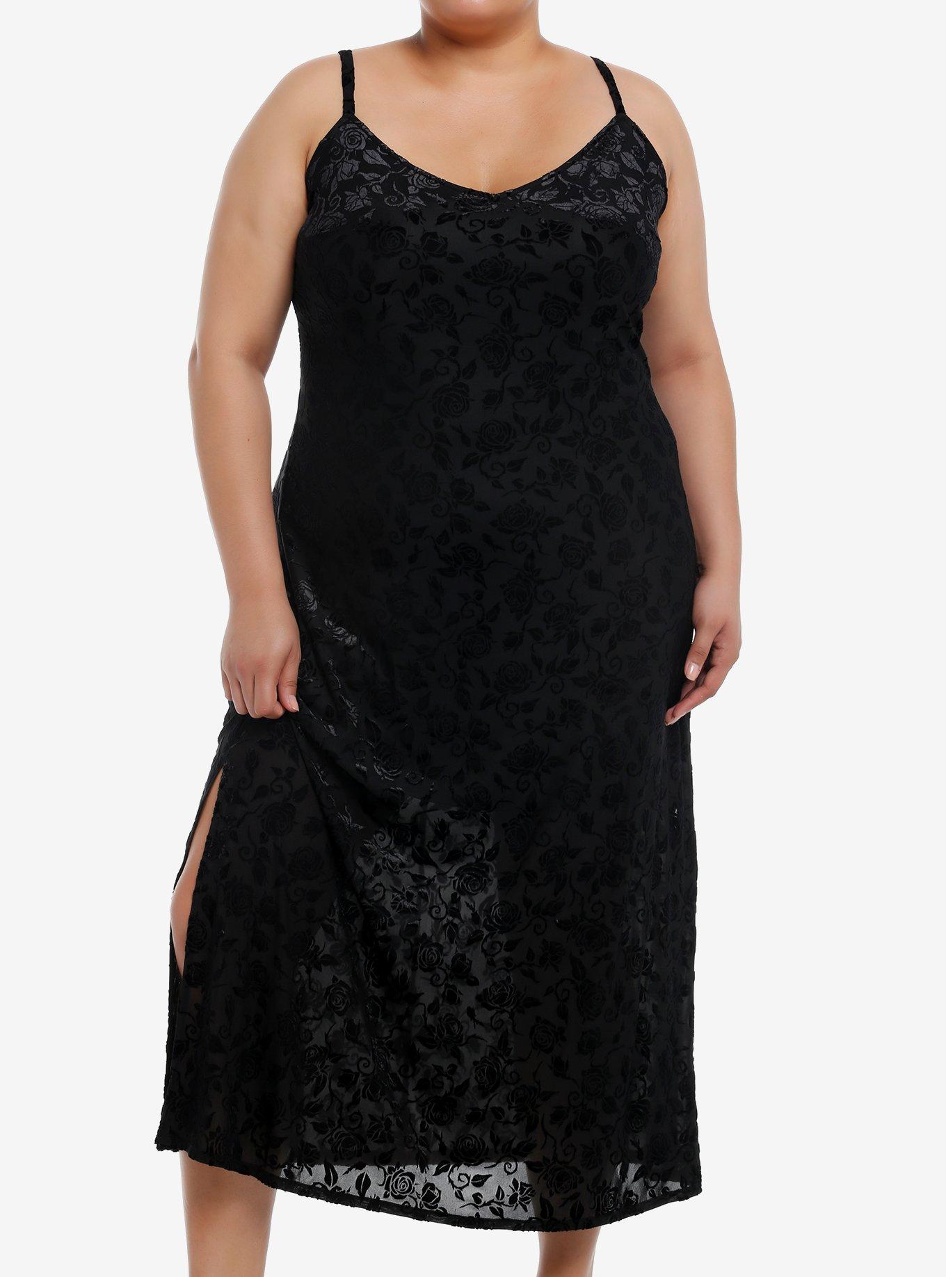 Cosmic Aura Rose Mesh Midaxi Cami Dress Plus Size, BLACK, hi-res