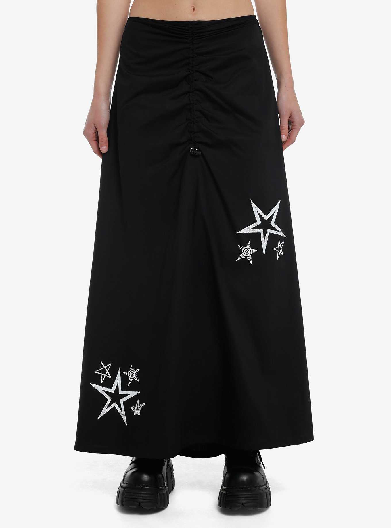 Social Collision Black & White Spiral Star Cinch Maxi Skirt, , hi-res