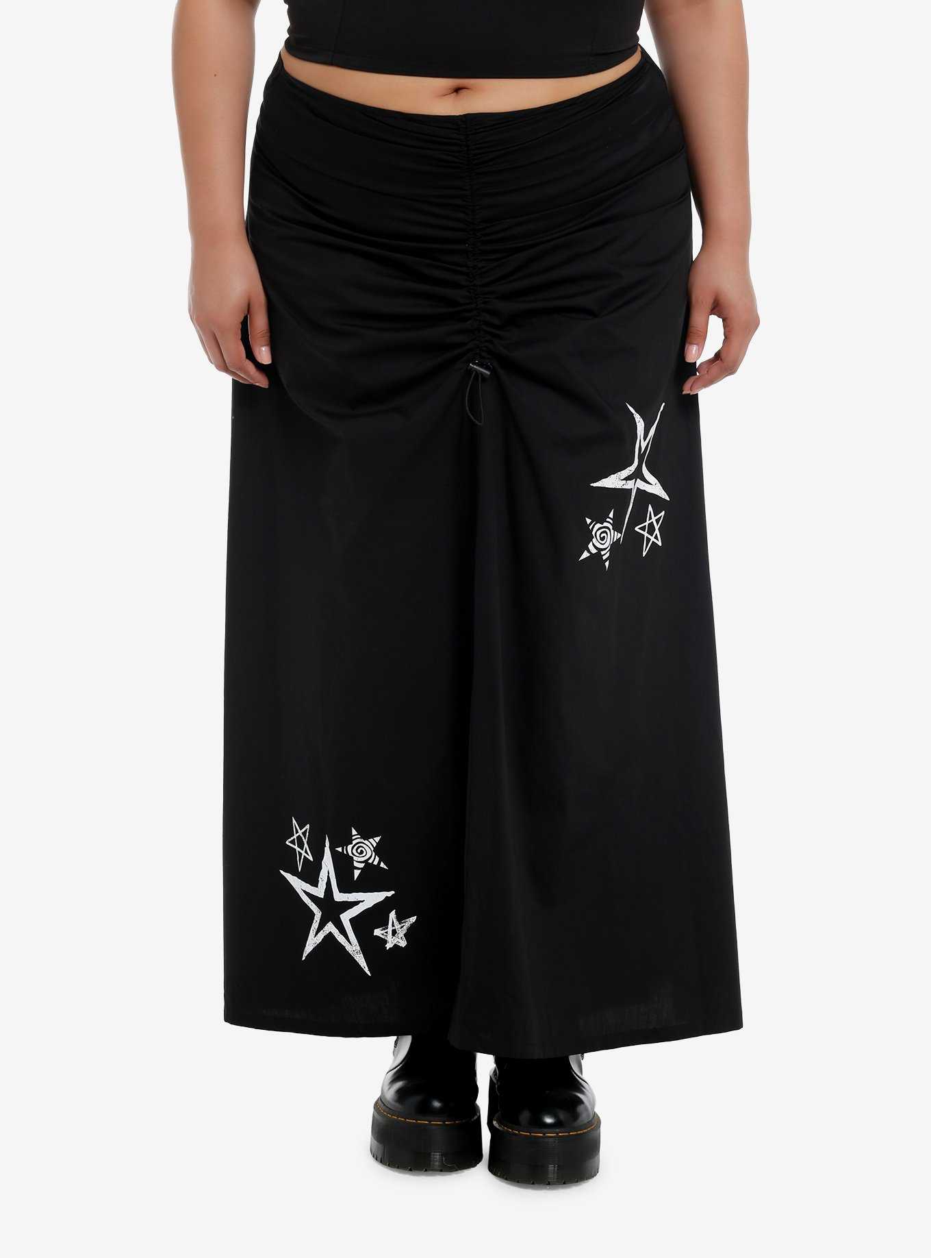 Social Collision Black & White Spiral Star Cinch Maxi Skirt Plus Size, , hi-res