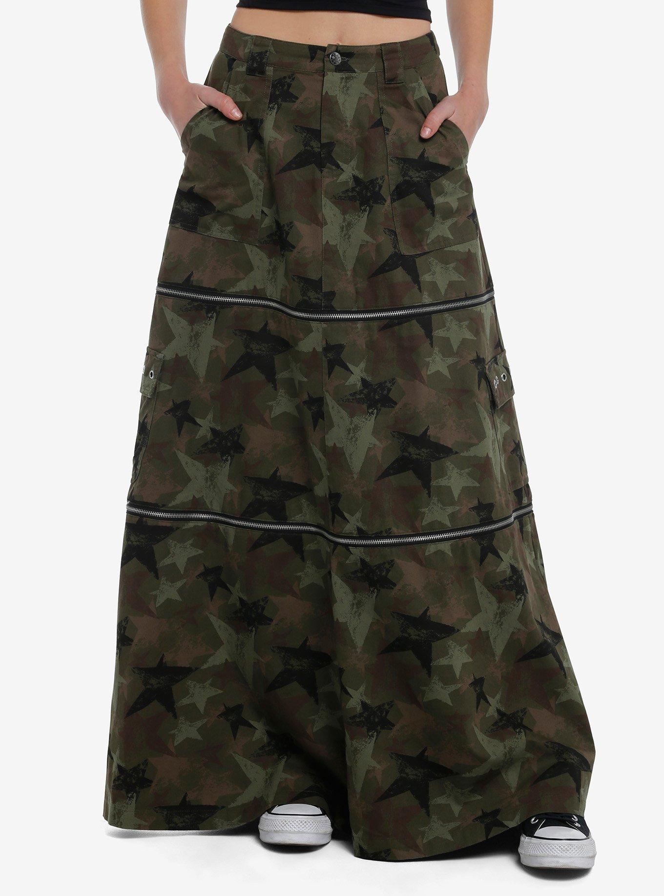 Social Collision Camo Star Zip-Off Maxi Skirt, BLACK, hi-res