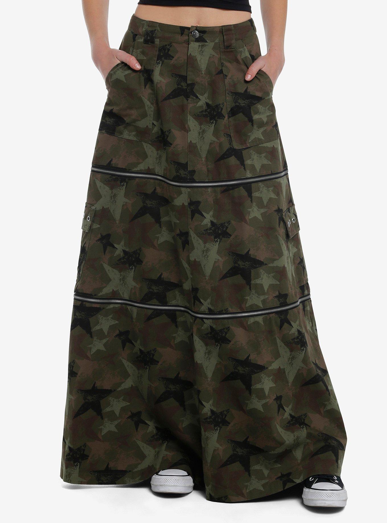 Social Collision Camo Star Zip-Off Maxi Skirt, , hi-res