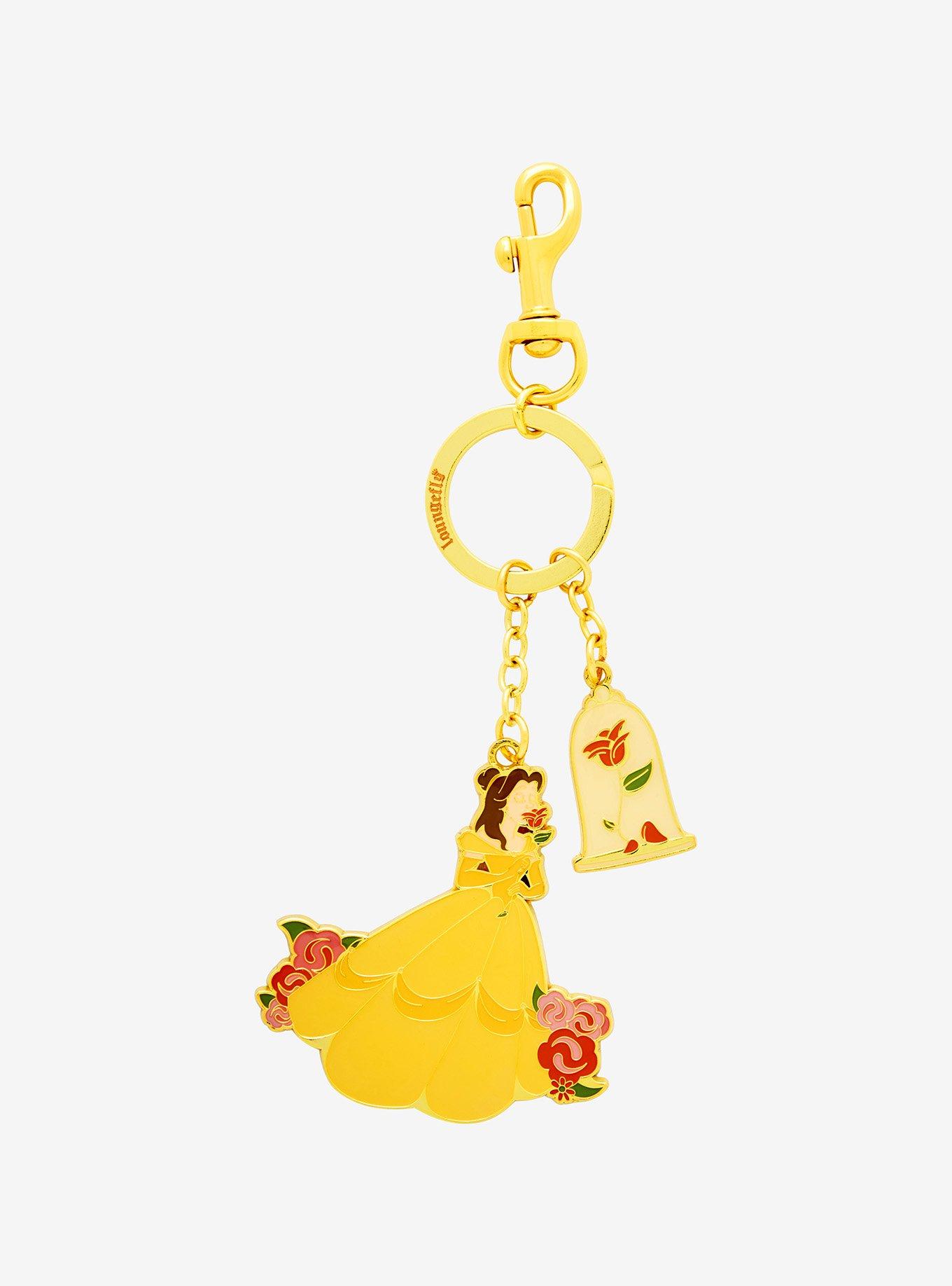 Disney Beauty and the Beast Belle & Rose Multi-Charm Keychain - BoxLunch Exclusive, , hi-res