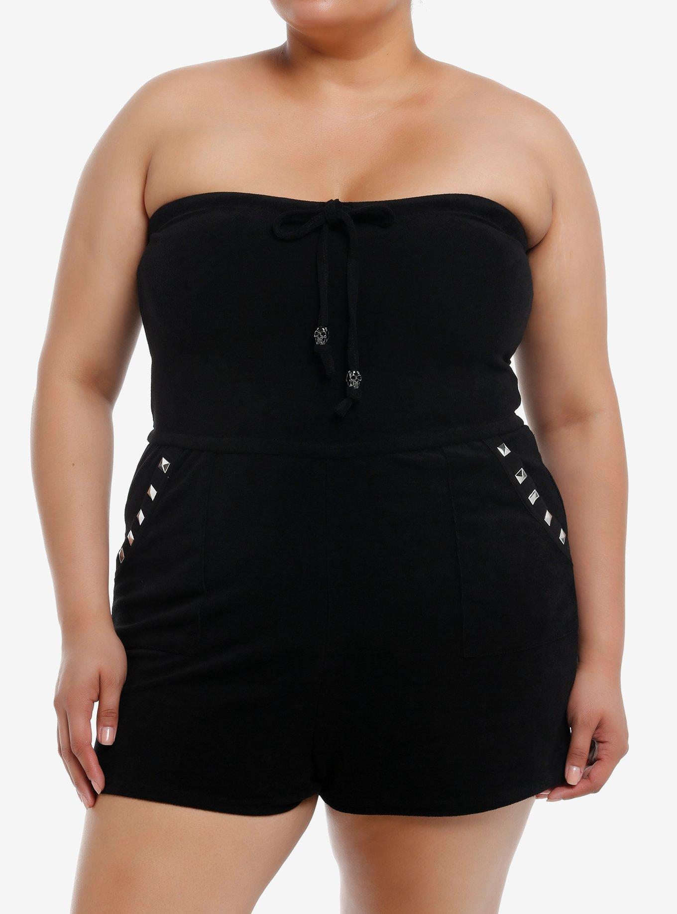 Black Stud Strapless Romper Plus Size, SAGE, hi-res