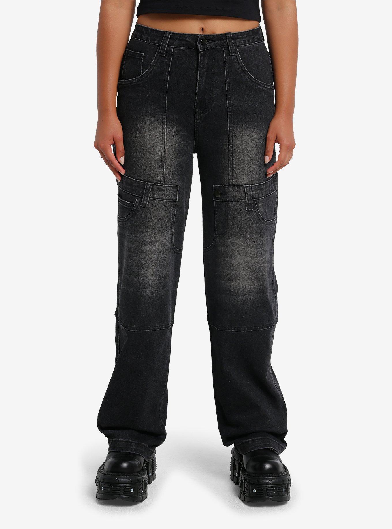 Black Wash Patch Wide Leg Jeans, , hi-res