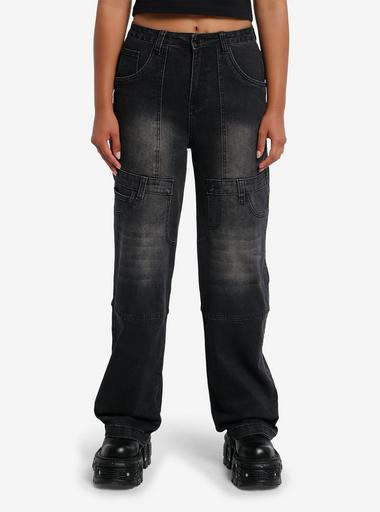 【Anyone more】Mochi Black Washing Denim Wide Pants Womens washed denim wide pants】 Color: BLACK, INDIGO Price