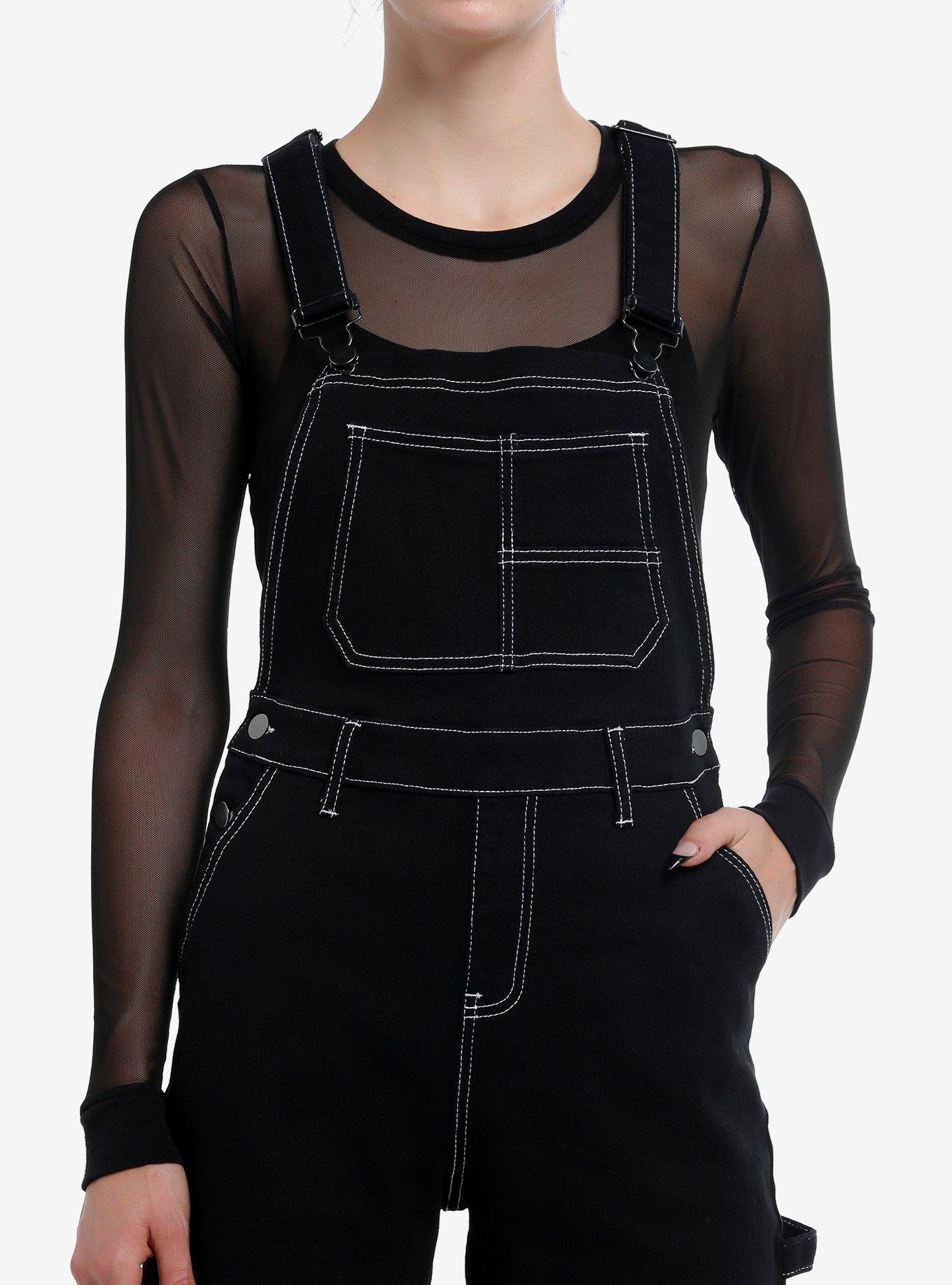 Black & White Contrast Stitch Shortalls, , hi-res