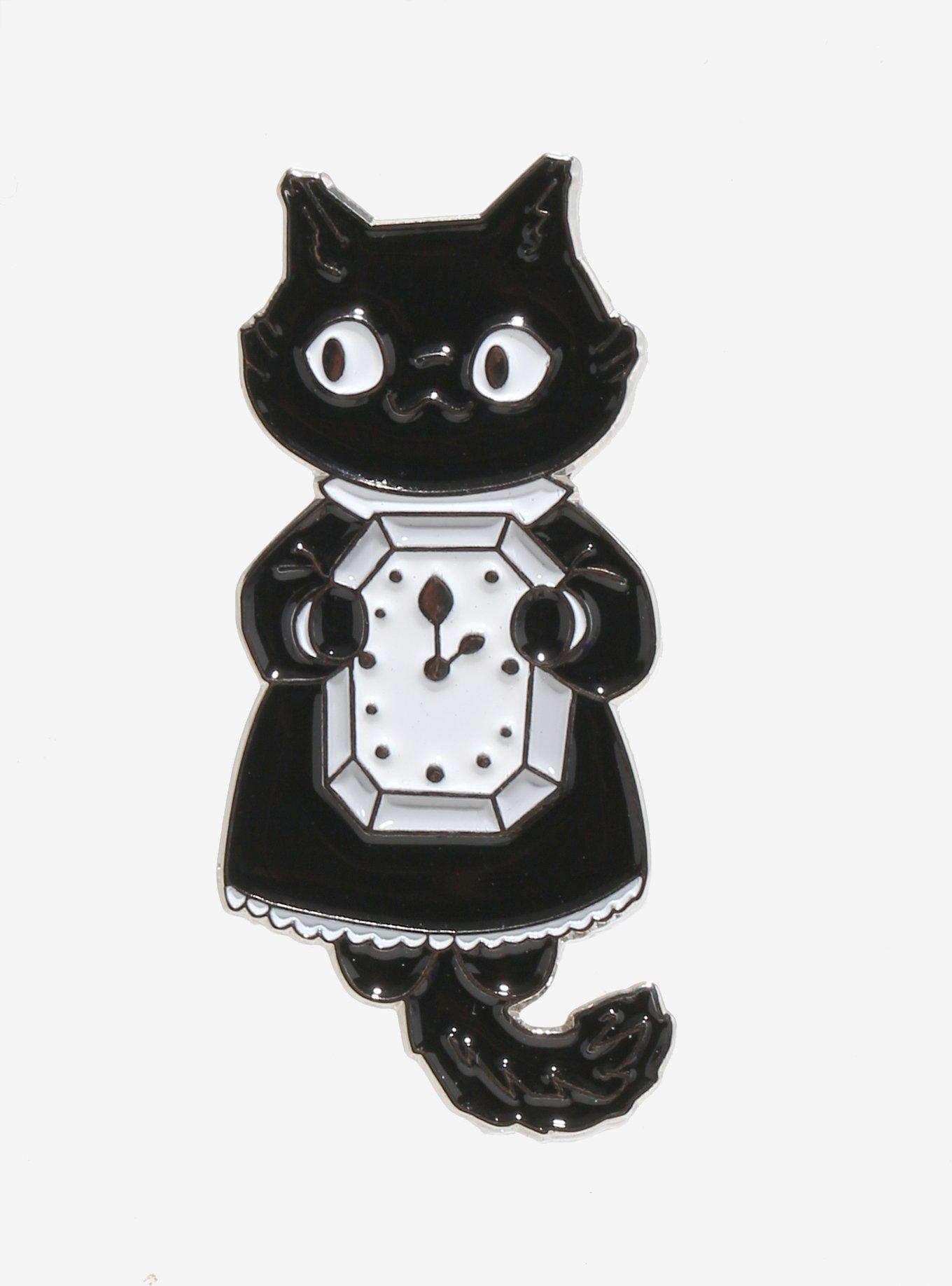 Cat Wall Clock Enamel Pin By Sketchbeetleart, , hi-res