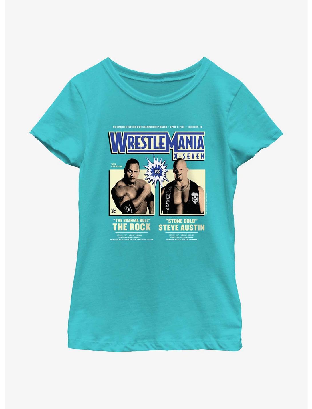 WWE WrestleMania X7 The Rock Vs Steve Austin Youth Girls T-Shirt, TAHI BLUE, hi-res