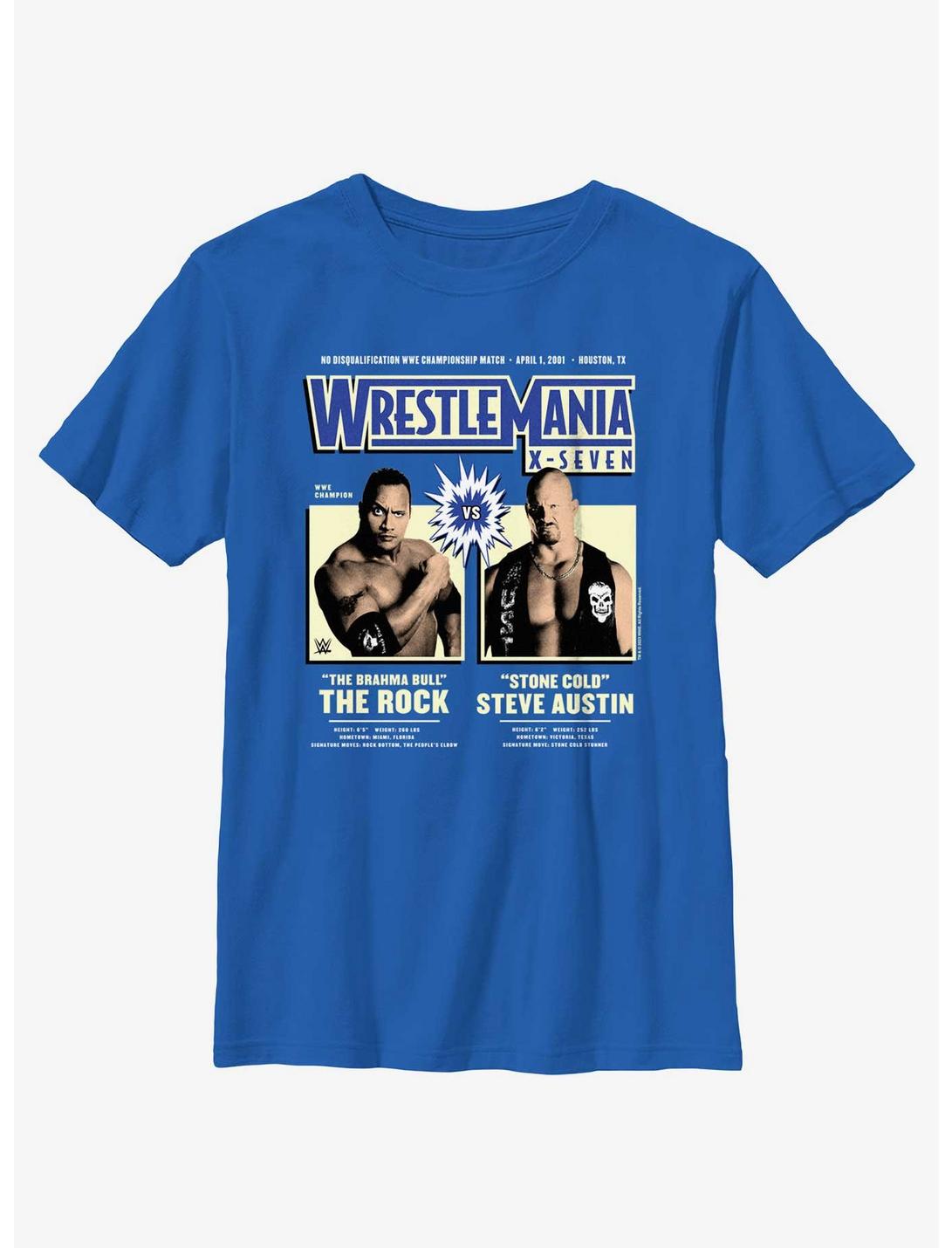WWE WrestleMania X7 The Rock Vs Steve Austin Youth T-Shirt, ROYAL, hi-res