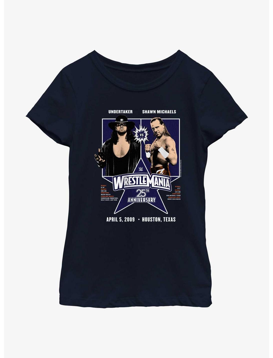 WWE WrestleMania 25 The Undertaker Vs Shawn Michaels Youth Girls T-Shirt, NAVY, hi-res