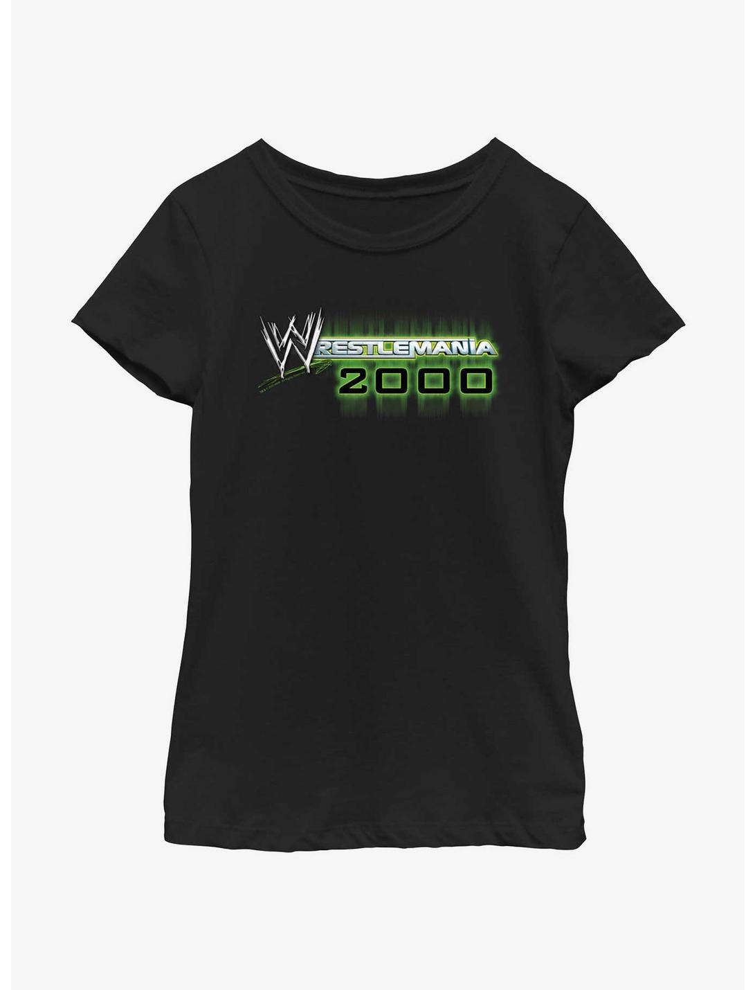 WWE WrestleMania 2000 Logo Youth Girls T-Shirt, BLACK, hi-res