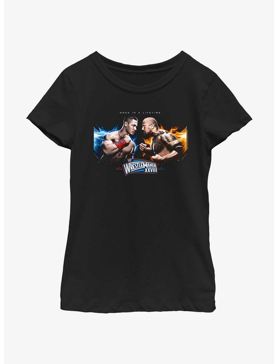 WWE Wrestemania XXVIII John Cena Vs The Rock Youth Girls T-Shirt, BLACK, hi-res