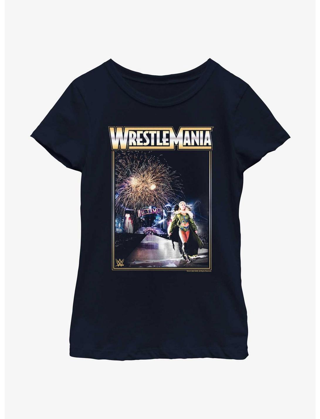 WWE Wrestemania Charlotte Flair Entrance Youth Girls T-Shirt, NAVY, hi-res