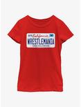 WWE WrestleMania 39 License Plate Logo Youth Girls T-Shirt, RED, hi-res
