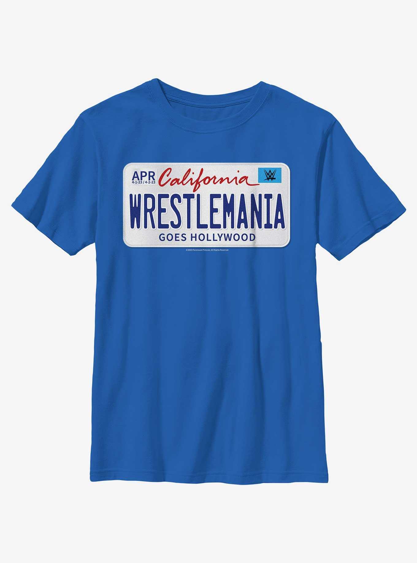 WWE WrestleMania 39 License Plate Logo Youth T-Shirt, , hi-res