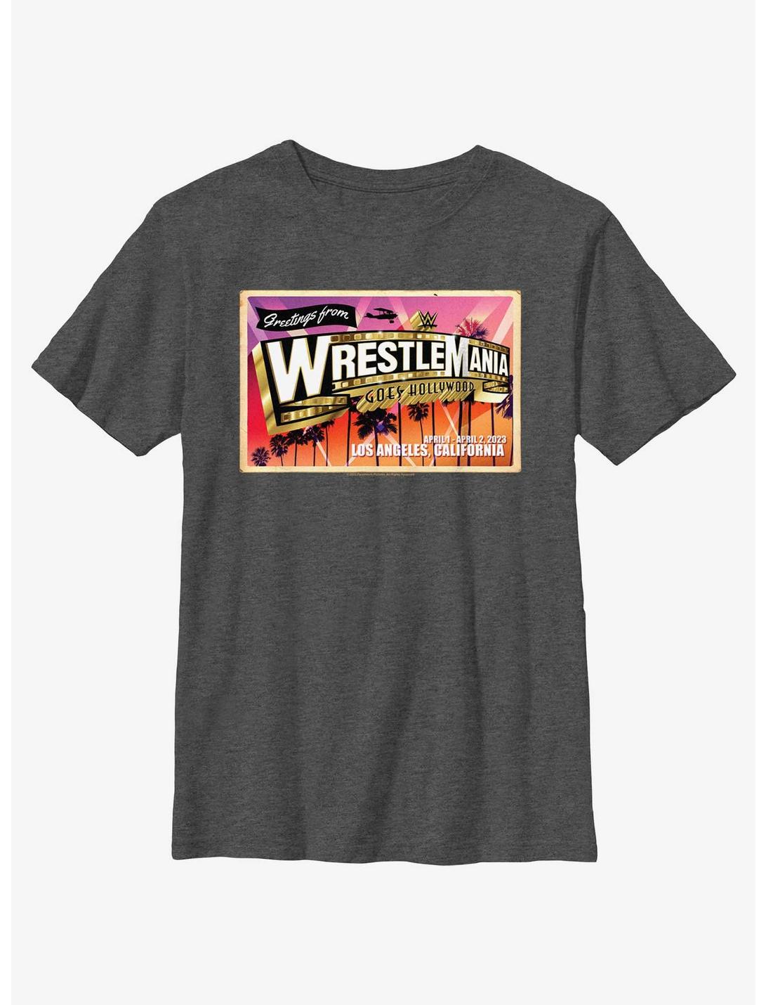 WWE WrestleMania 39 Hollywood Poster Youth T-Shirt, CHAR HTR, hi-res