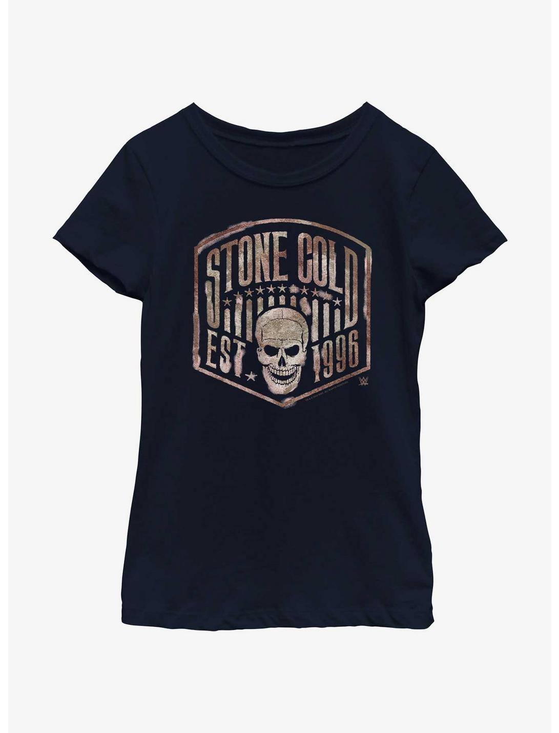 WWE Stone Cold Skull Crest Youth Girls T-Shirt, NAVY, hi-res