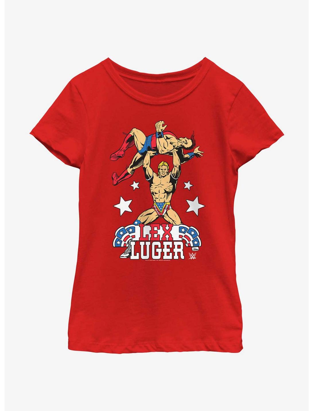WWE Lex Luger Cartoon Style Youth Girls T-Shirt, RED, hi-res