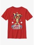 WWE Lex Luger Cartoon Style Youth T-Shirt, RED, hi-res