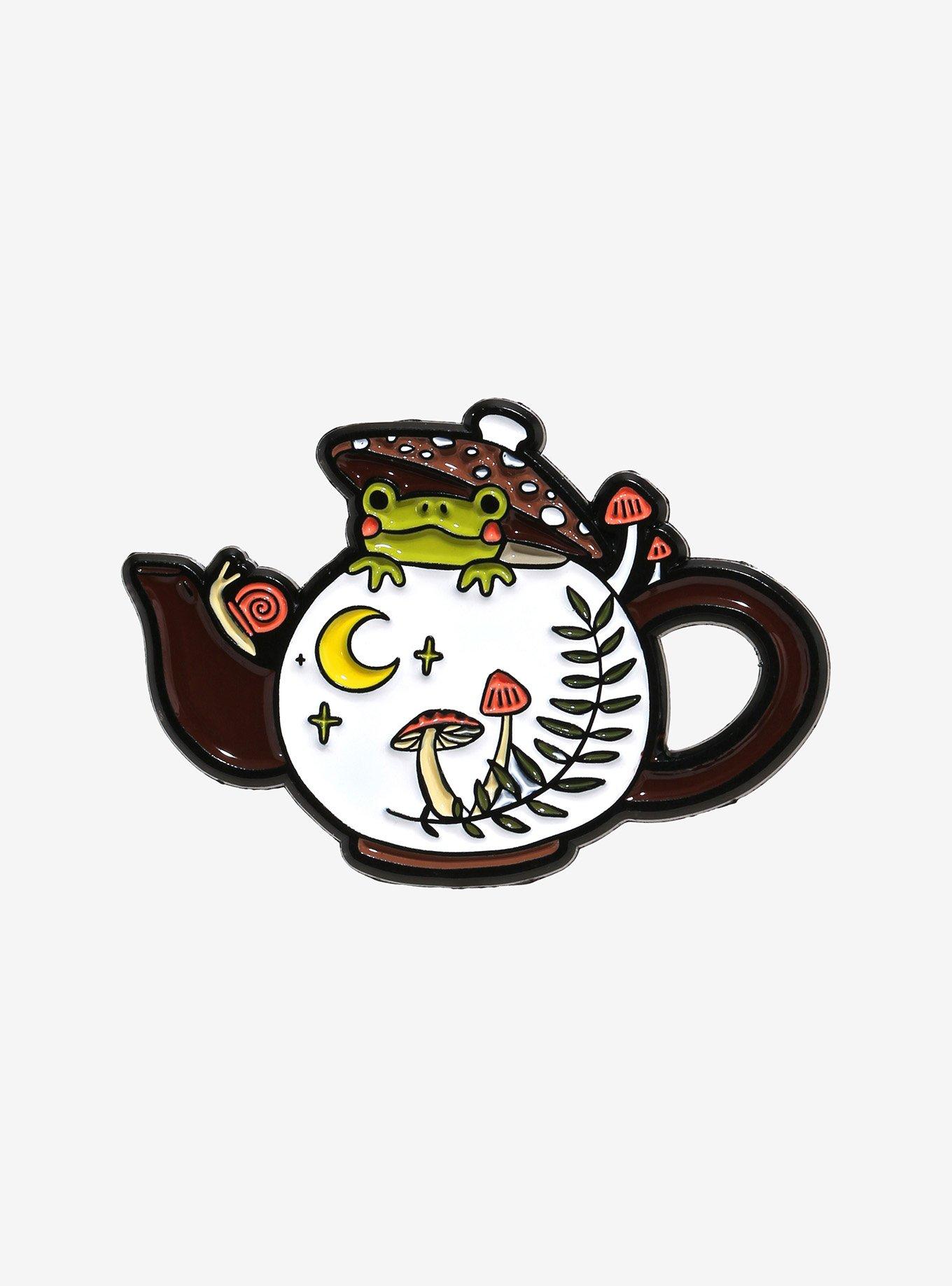 Mushroom Frog Teapot Enamel Pin By Tkcreates, , hi-res