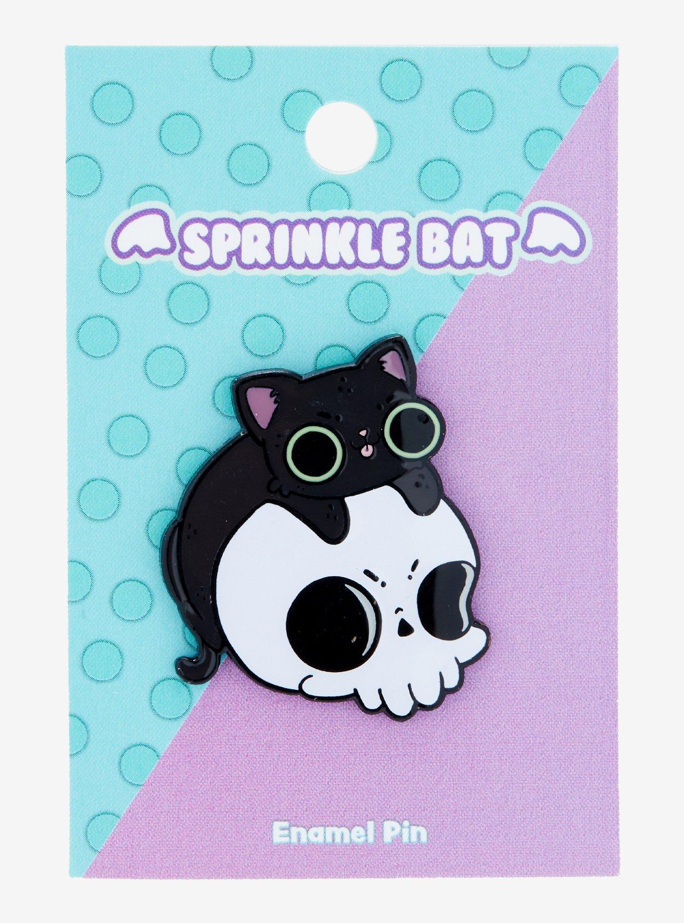 Black Cat Skull Enamel Pin By Sprinkle Bat, , hi-res