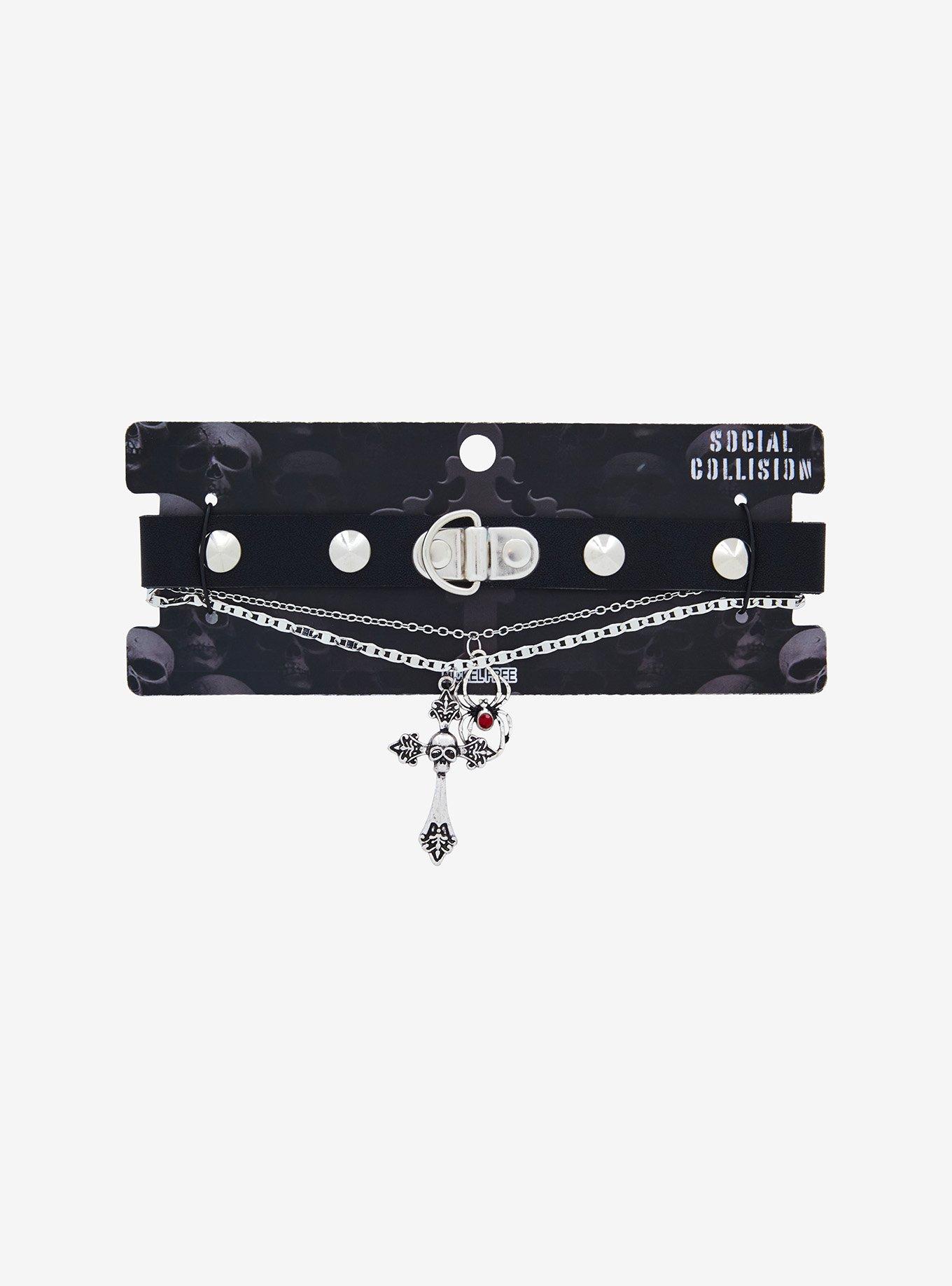 Social Collision Cross Spider Choker Necklace Set, , hi-res