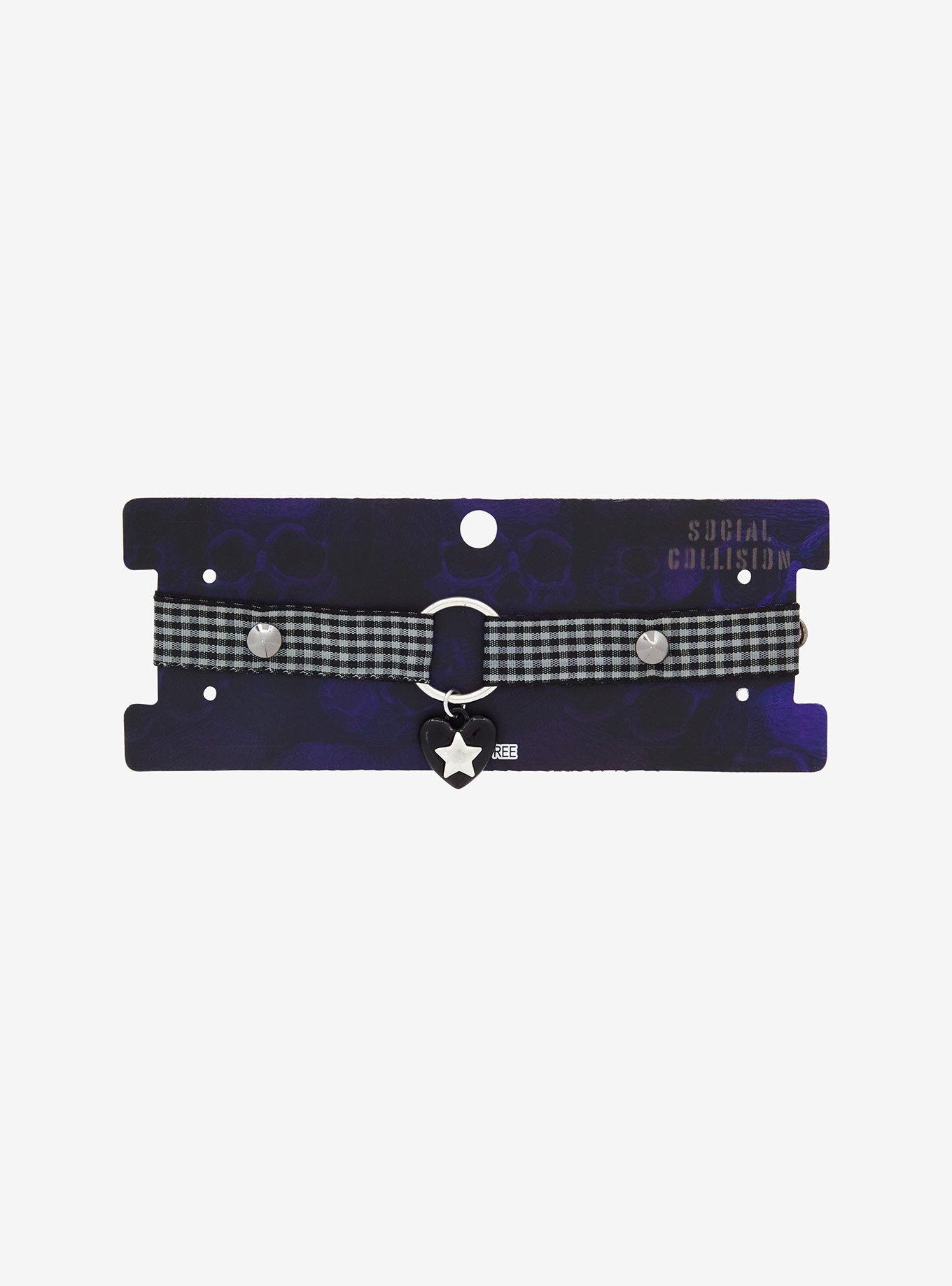 Social Collision Plaid Heart Hardware Choker, , hi-res