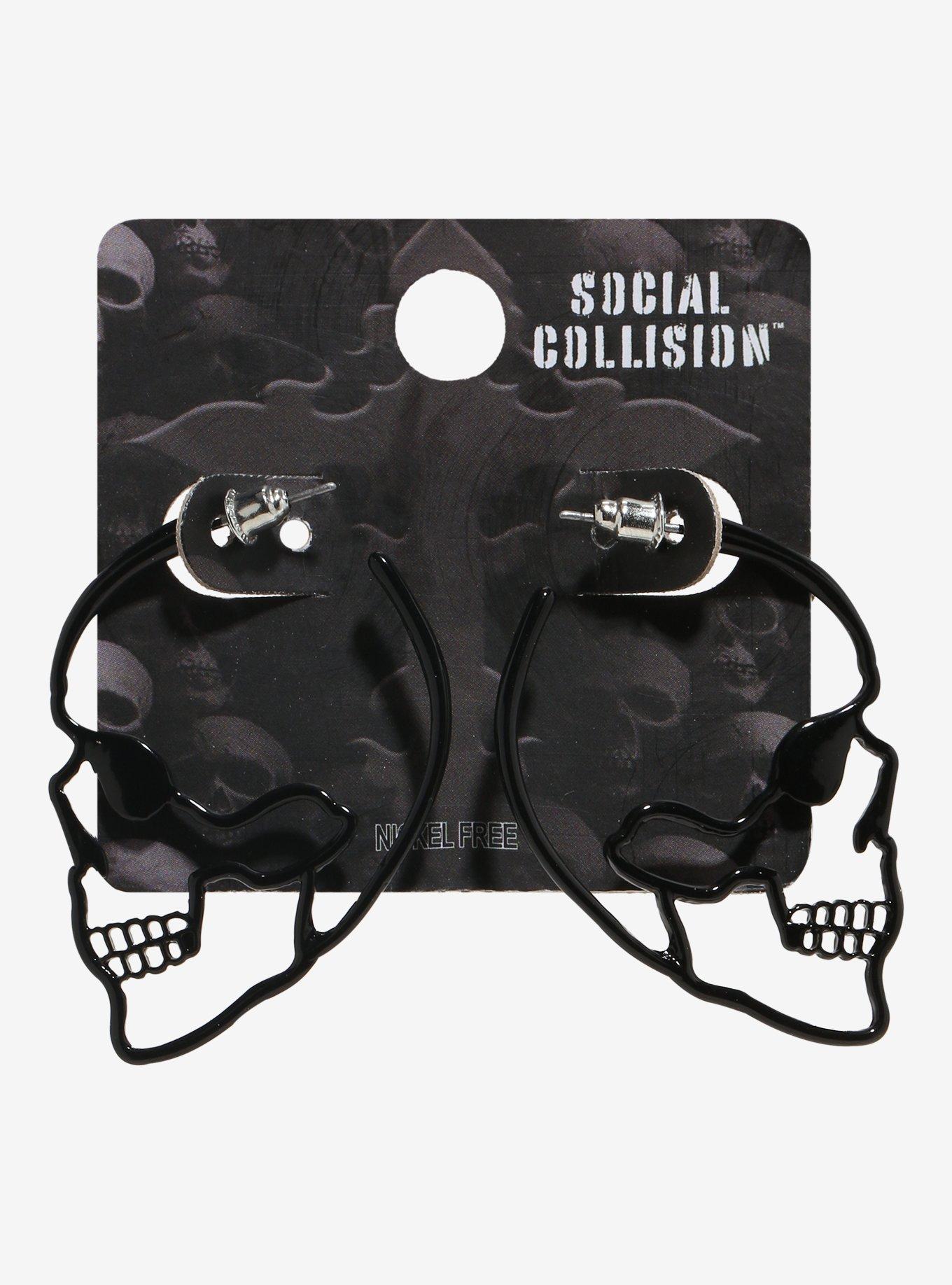 Social Collision Skull Outline Hoop Earrings, , hi-res