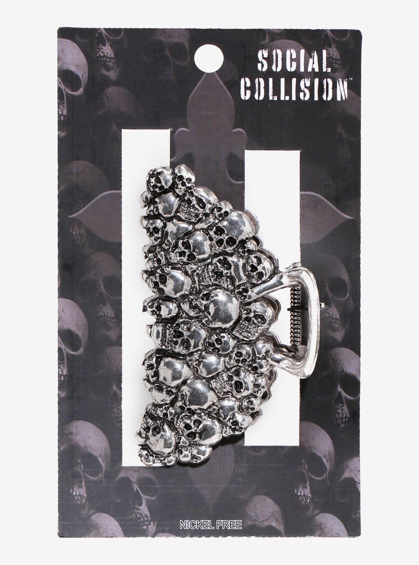 Social Collision Skulls Claw Hair Clip, , hi-res