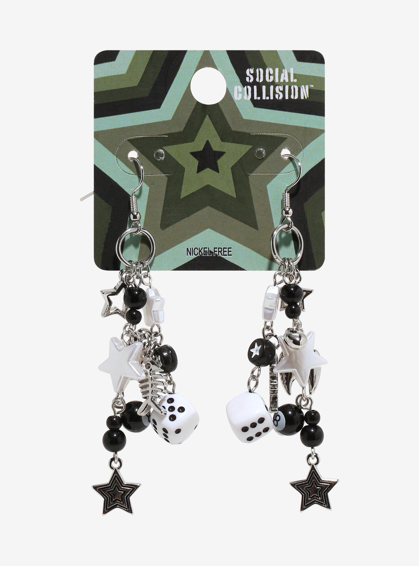 Social Collision Dice Star Bone Earrings, , hi-res