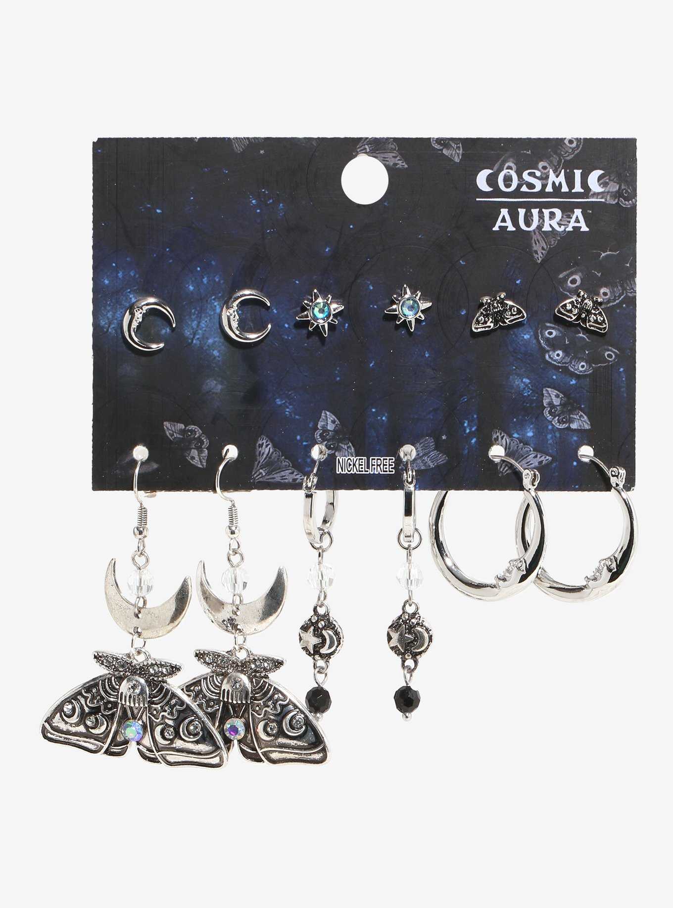 Cosmic Aura Moth Moon Earring Set, , hi-res