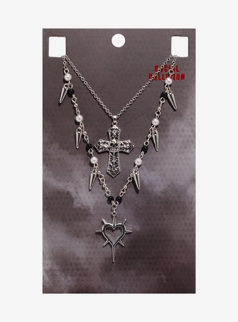 Social Collision Spike Heart Goth Cross Necklace Set | Hot Topic
