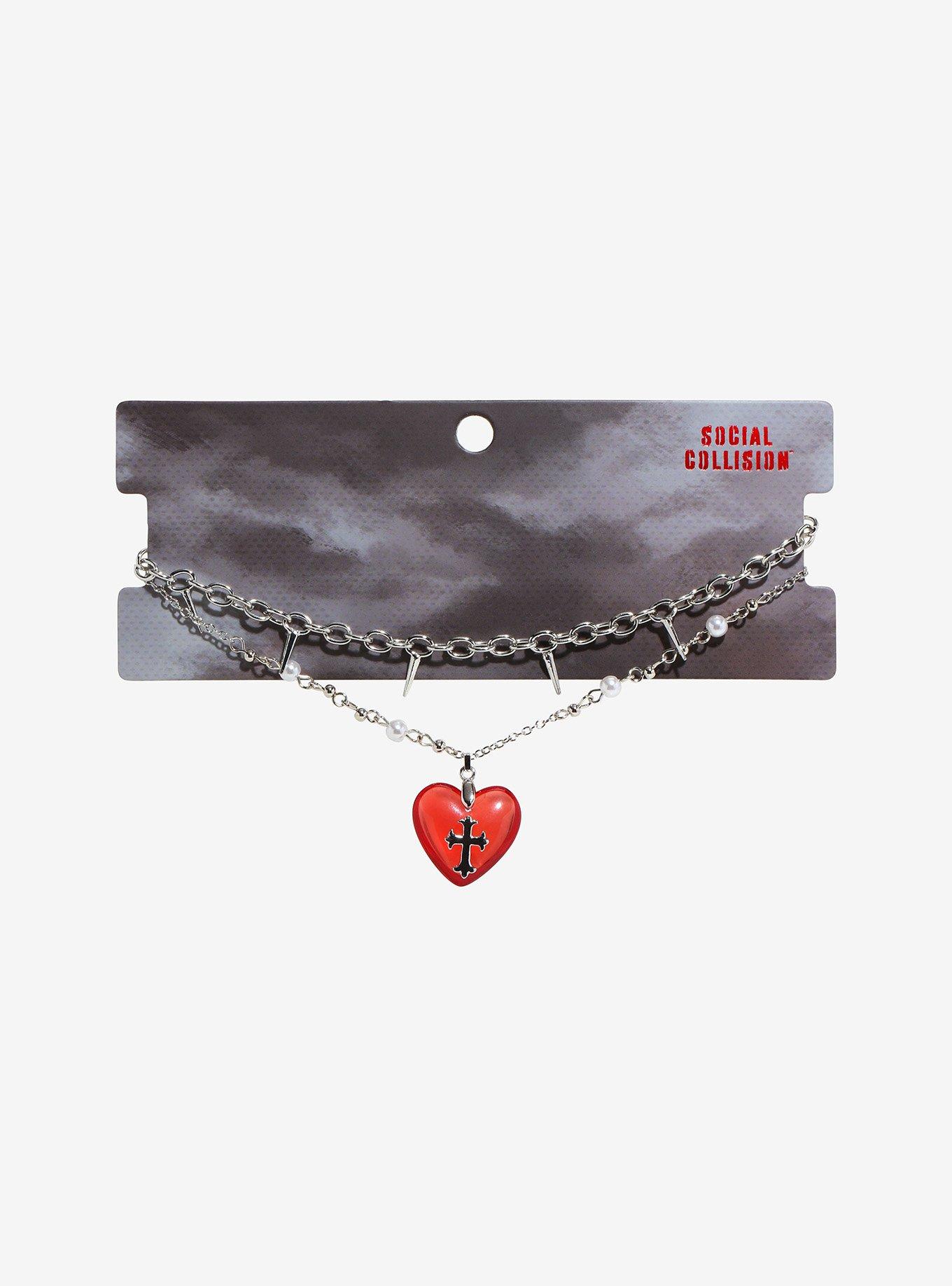 Social Collision Cross Heart Bubble Necklace Set, , hi-res