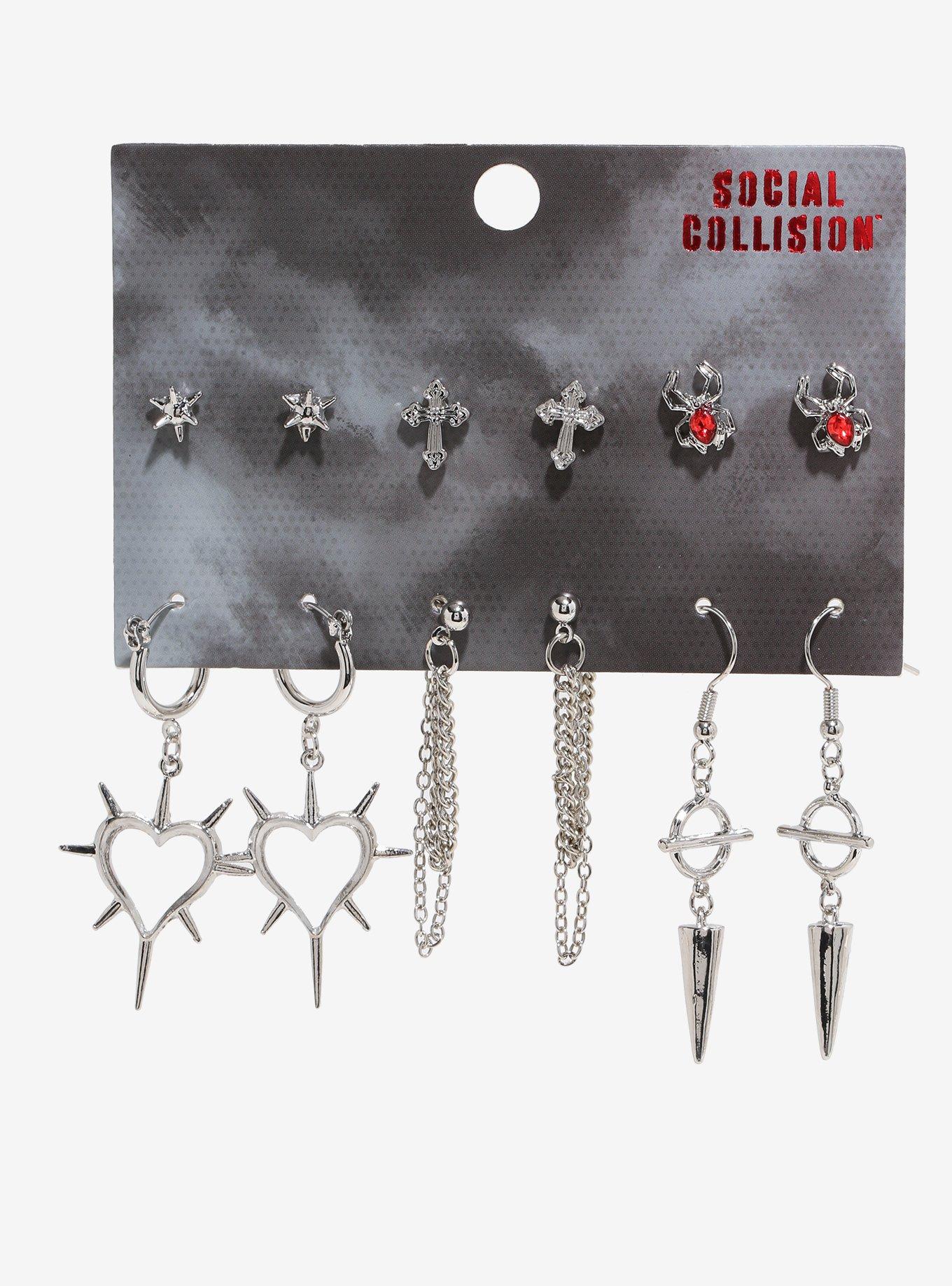 Social Collision Cross Spider Spike Earring Set, , hi-res