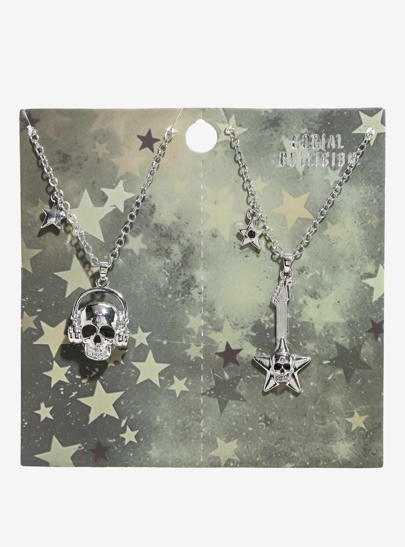 Social Collision Skull Guitar Headphones Best Friend Necklace Set, , hi-res