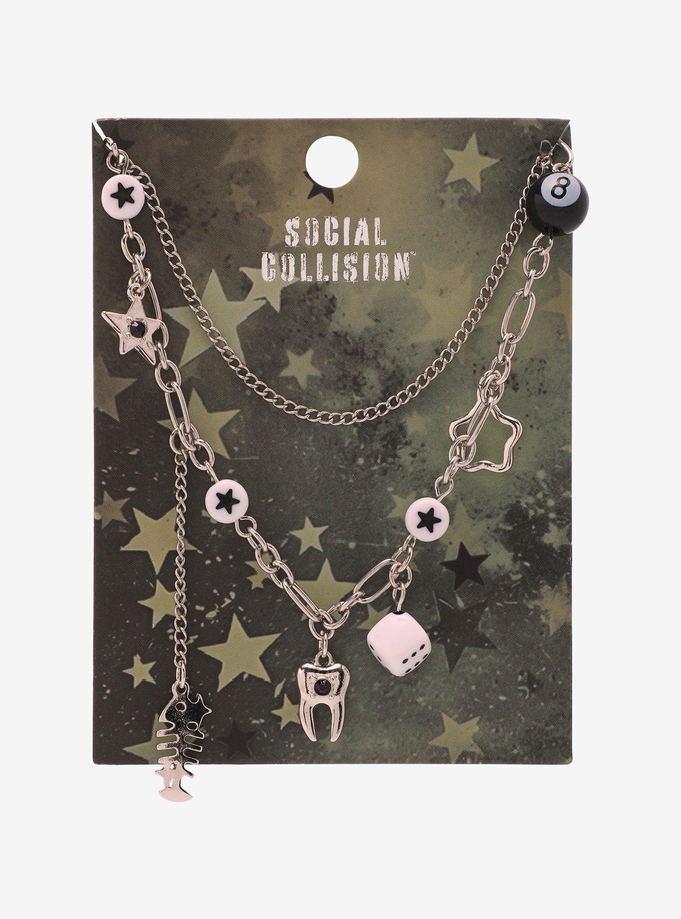 Social Collision Tooth Fish Bone Necklace Set, , hi-res