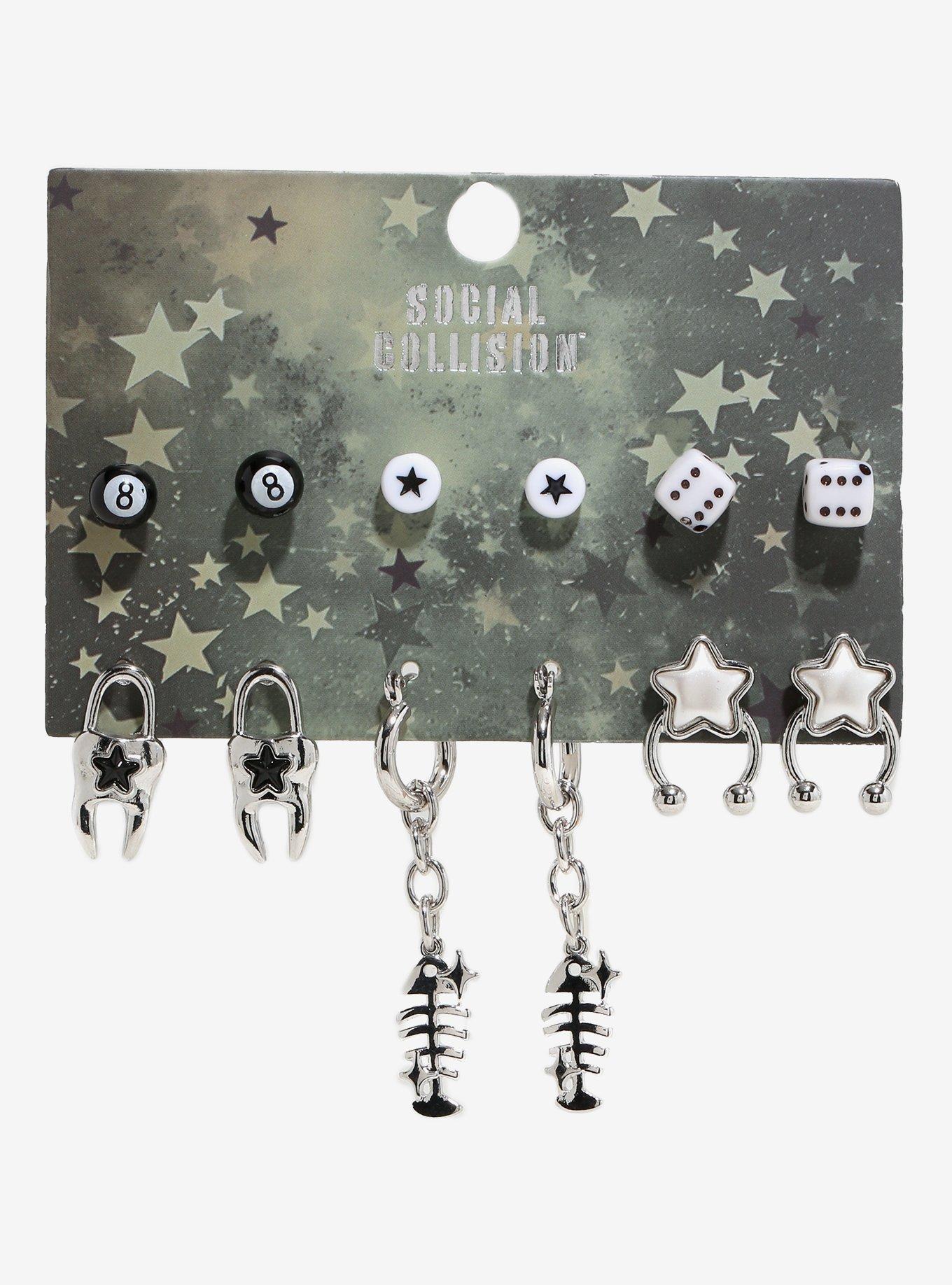 Social Collision Fish Bone Tooth Star Earring Set, , hi-res