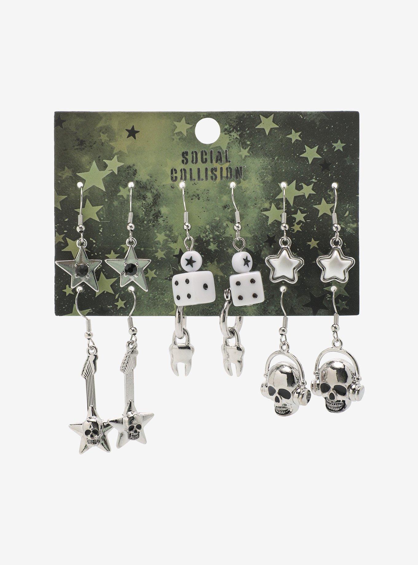 Social Collision Tooth Star Skull Earring Set, , hi-res