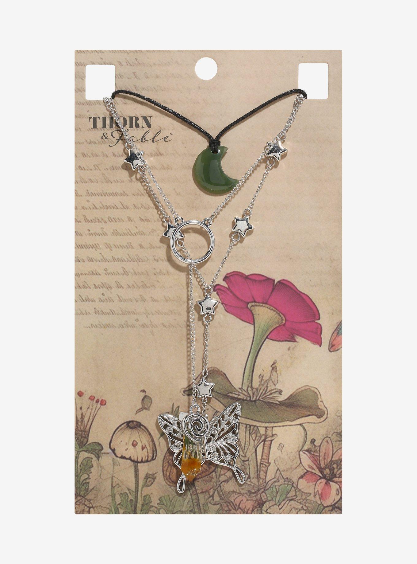 Thorn & Fable Moon Butterfly Lariat Necklace Set, , hi-res