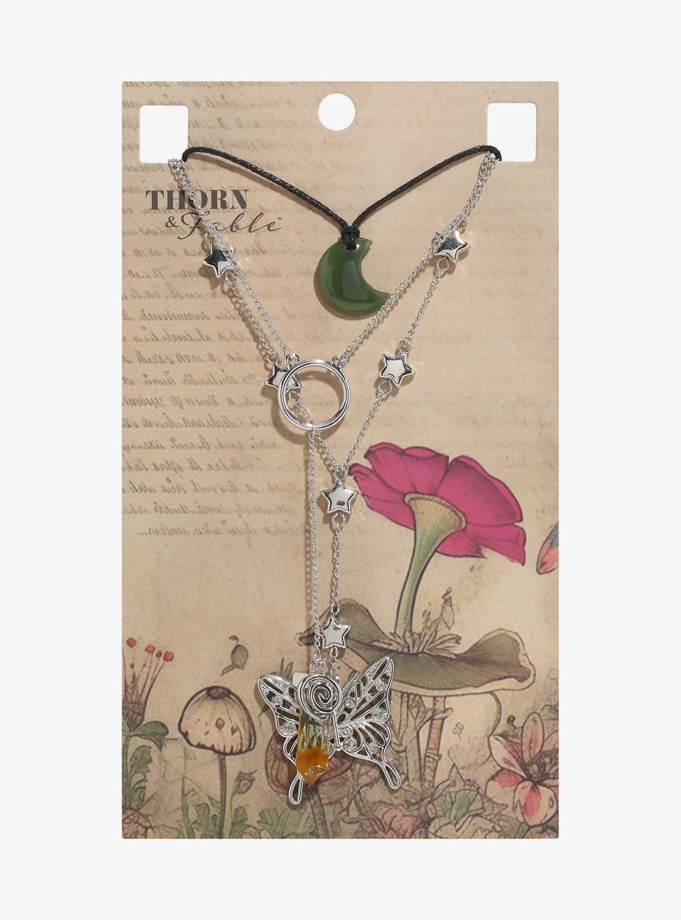 Thorn & Fable Moon Butterfly Lariat Necklace Set, , hi-res