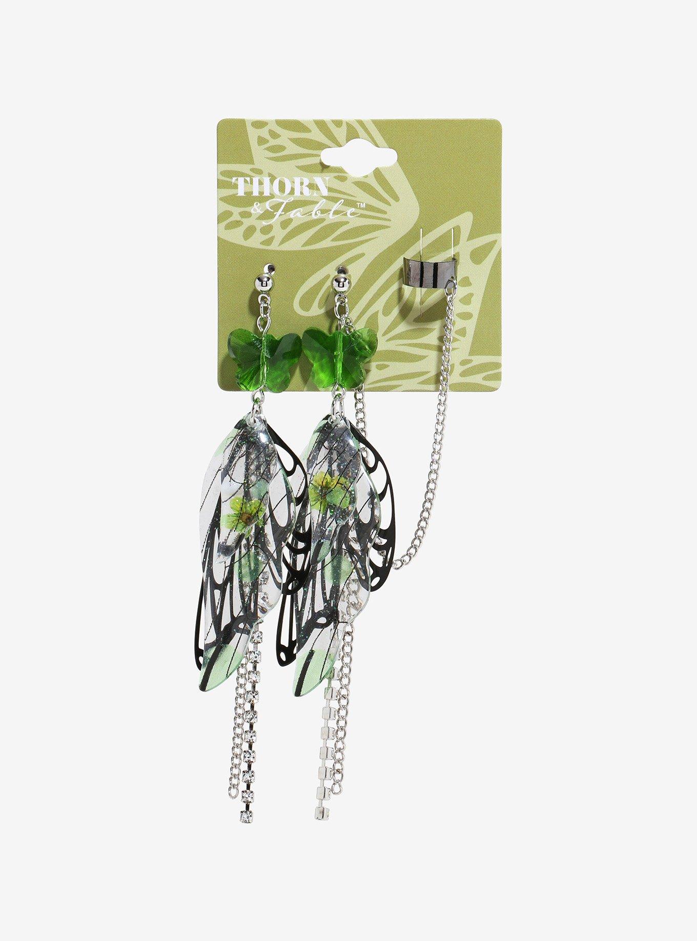 Thorn & Fable Butterfly Wing Chain Cuff Earrings, , hi-res