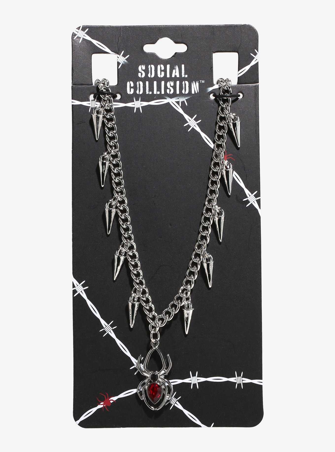 Social Collision Spider Spike Charm Necklace, , hi-res