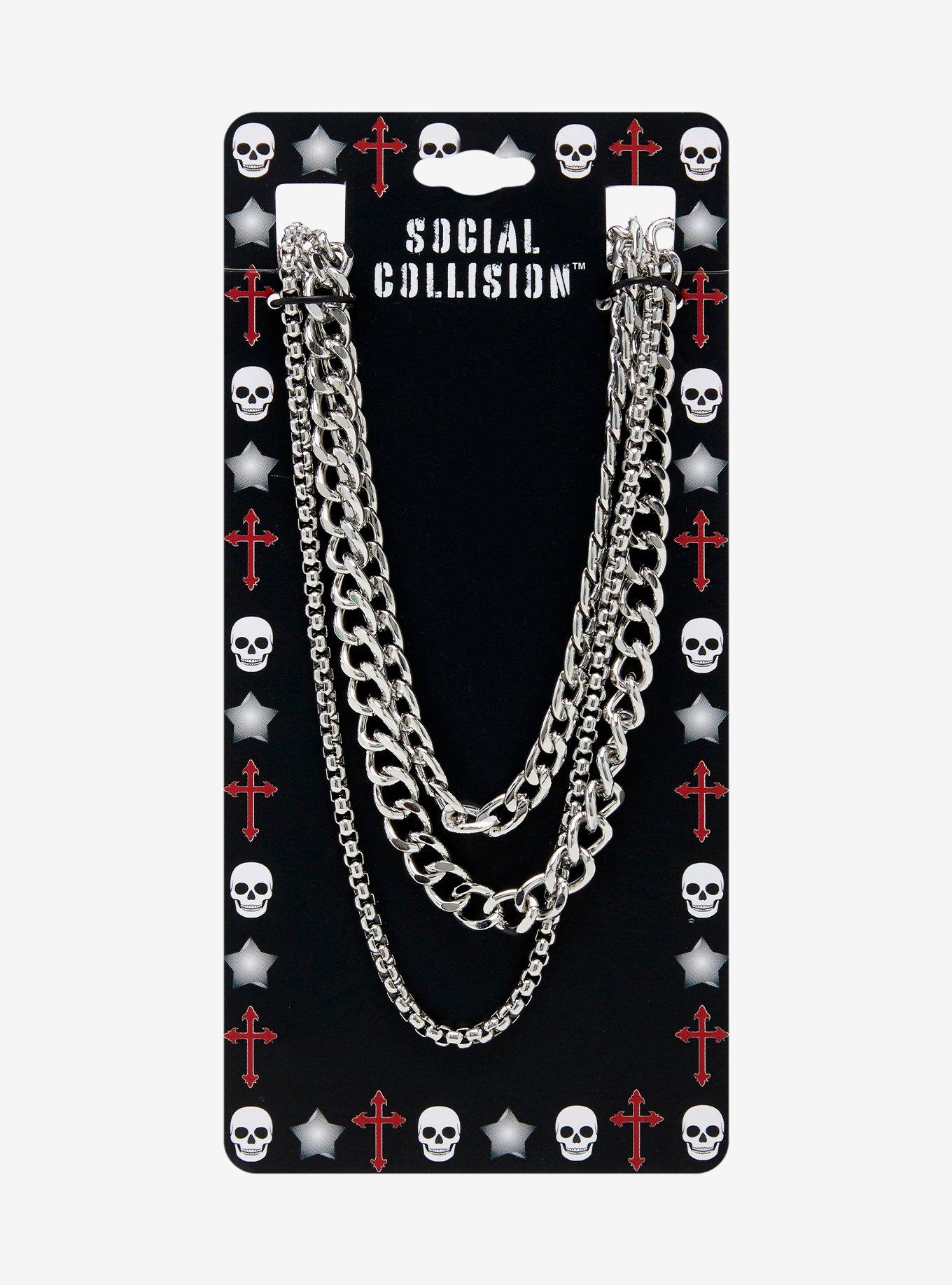 Social Collision Silver Chain Necklace Set, , hi-res